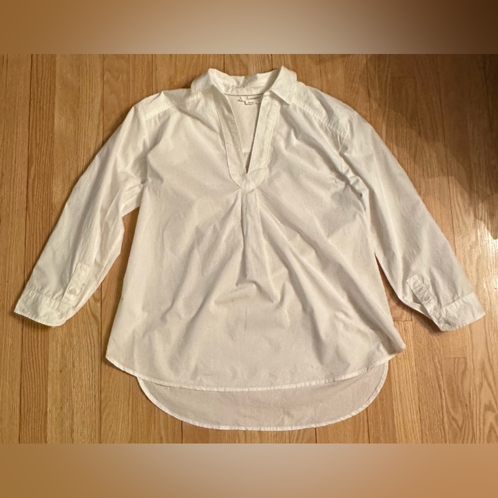 Anthropologie White Long-Sleeved Oversized Pullover Cotton Blouse, Size L